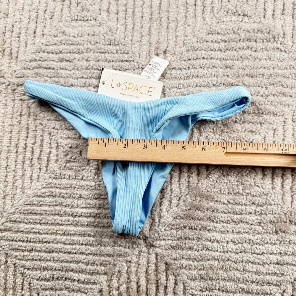L*Space Cabana Bitsy Bikini Bottoms Women's XS Blue Ribbed High Leg Swim NWT